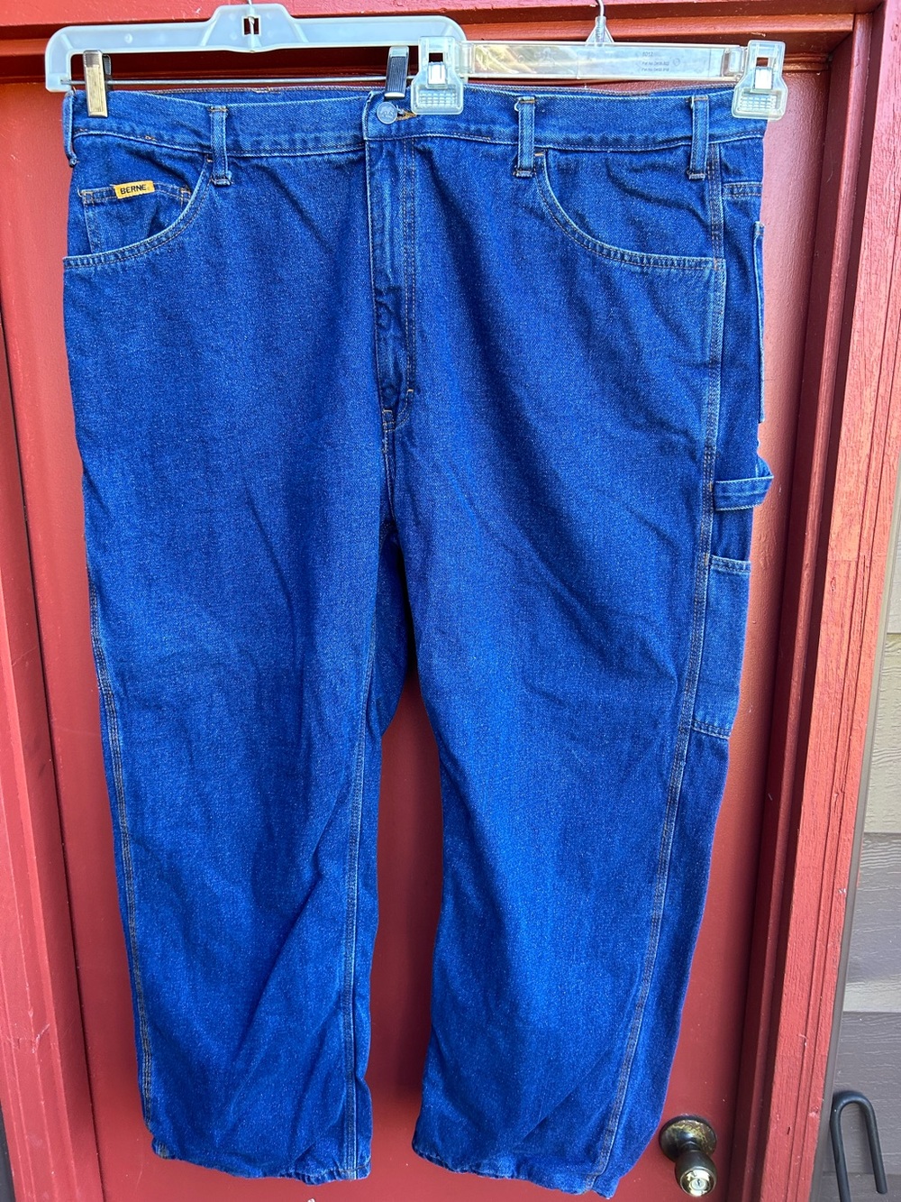 BERNE PLAID COTTON FLEECE LINED MEN’S CARPENTER JEANS 5 POCKETS SIZE 44x30